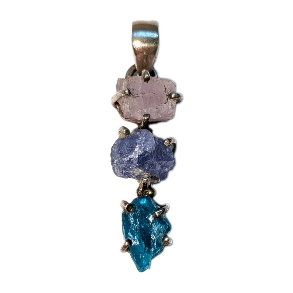 925 Sterling Silver Rose Quartz Amethyst Blue Apatite Pendant