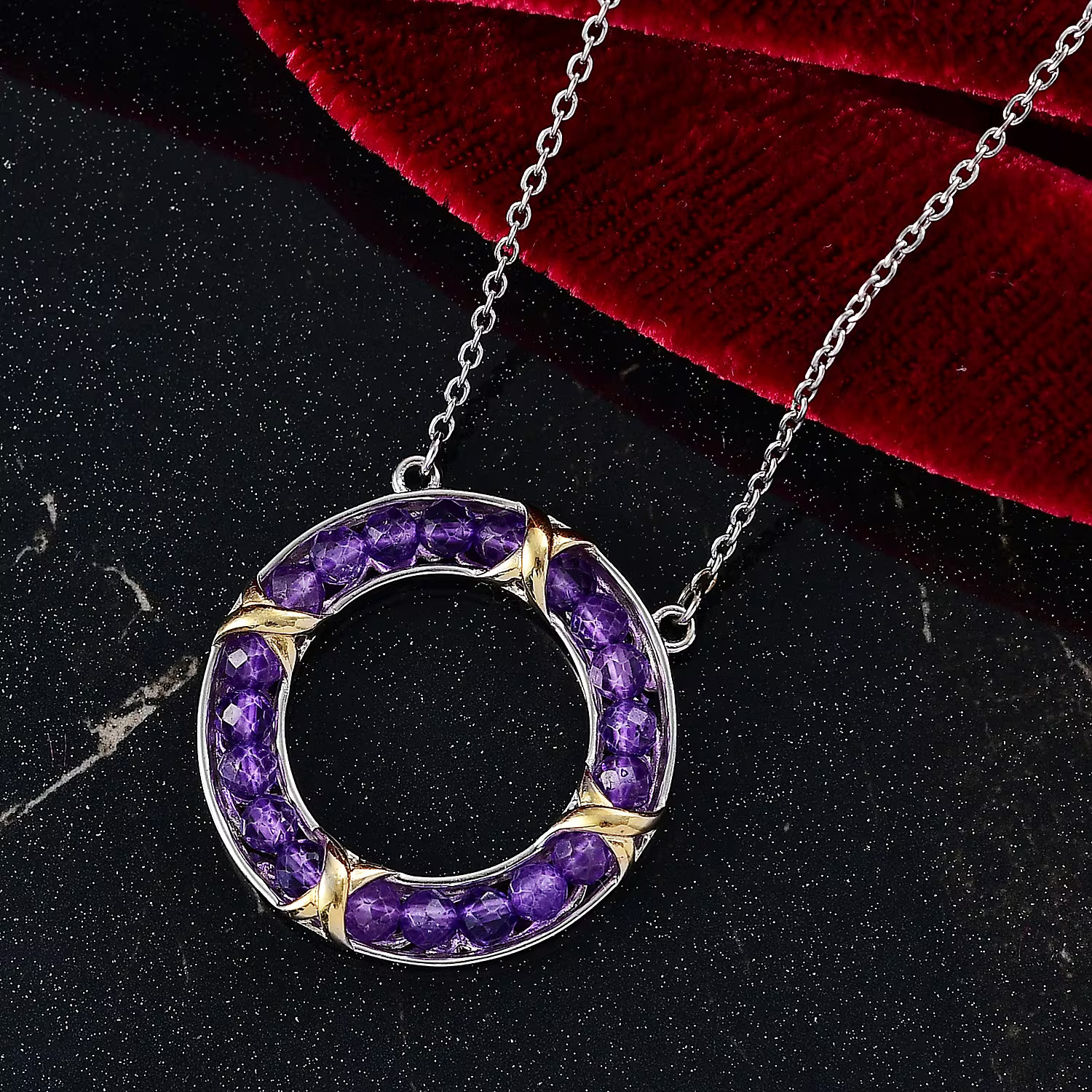 Amethyst 10.00 ctw Circle Necklace 18K Yellow Gold Plated Platinum Bond and