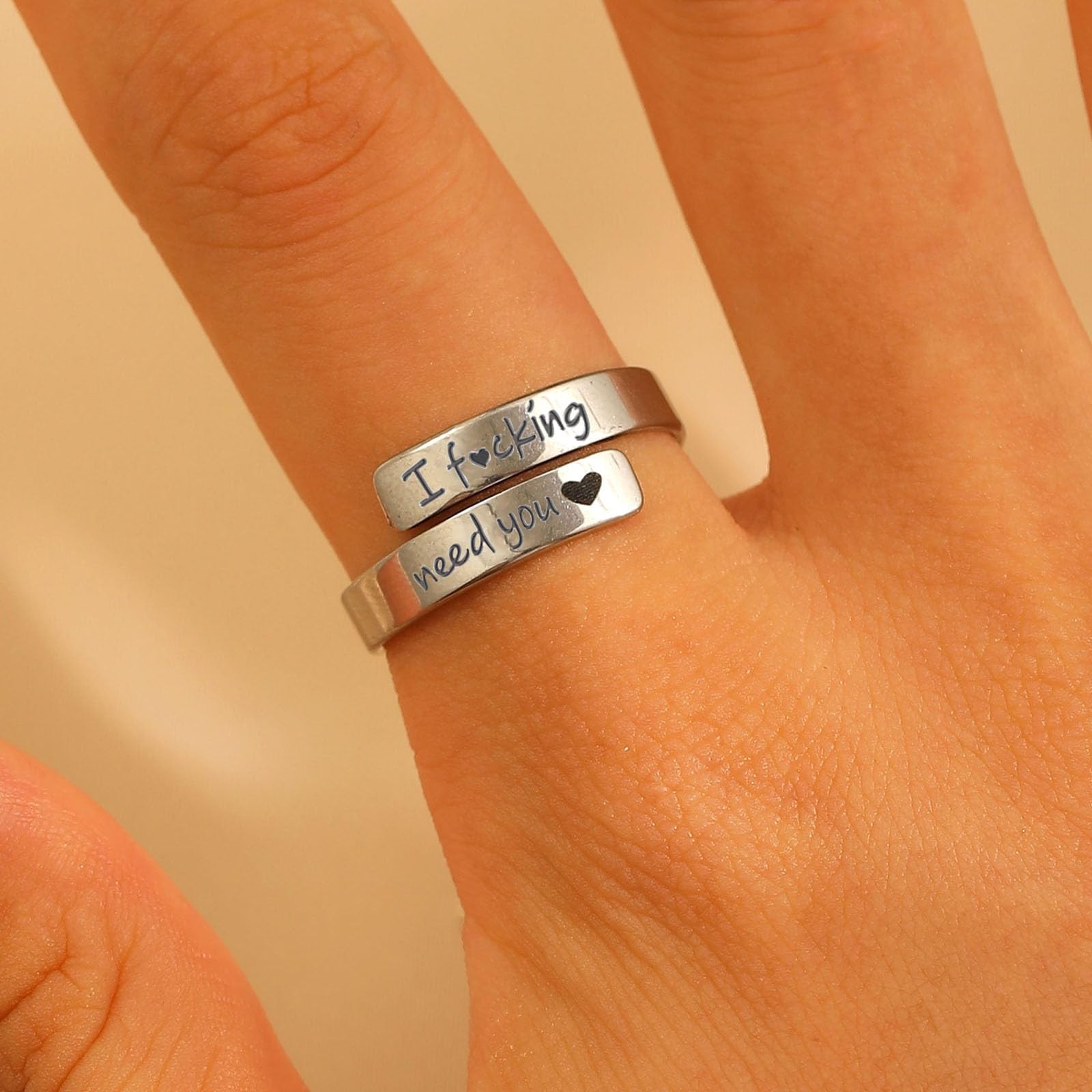 I Fcking Love You Ring For Women, Open Adjustable Stainless Steel Engraved