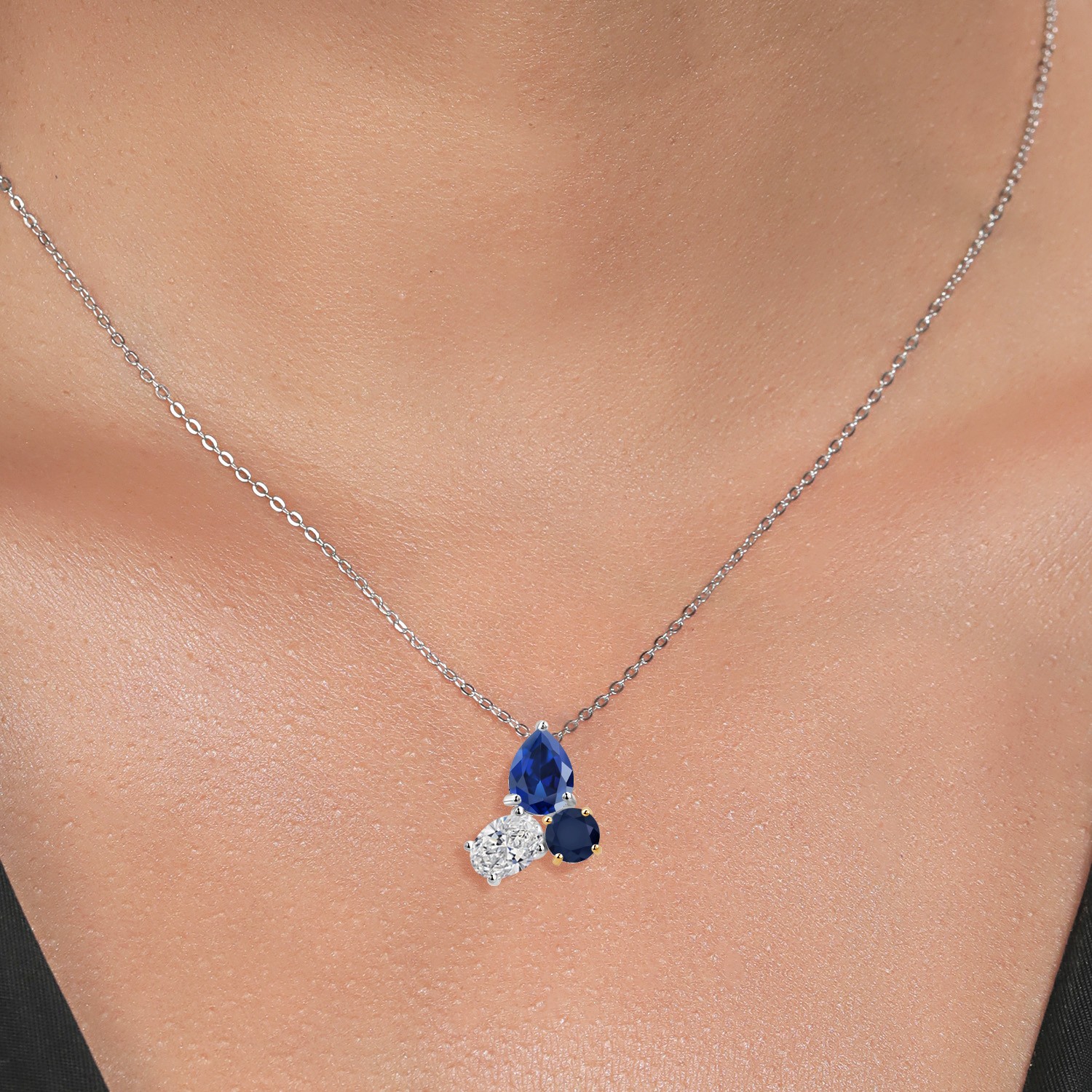 3.30 Ct Created Sapphire Lab Grown Diamond 925 Silver and 10K Yellow Gold