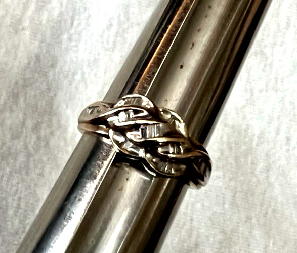 10k Gold With Baguette Diamonds Ring Size 7, 3.2 Grams, Pre-Owned