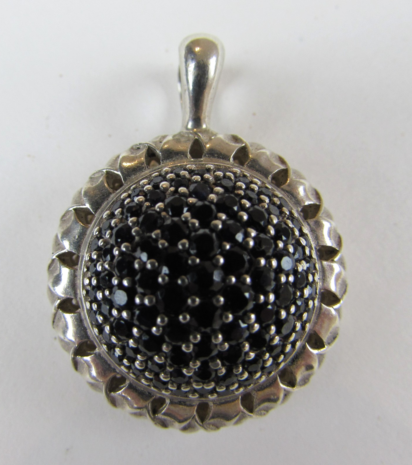 Slane & Slane Black Saphire Cluster Enhancer Pendant 925 silver Basket Weave