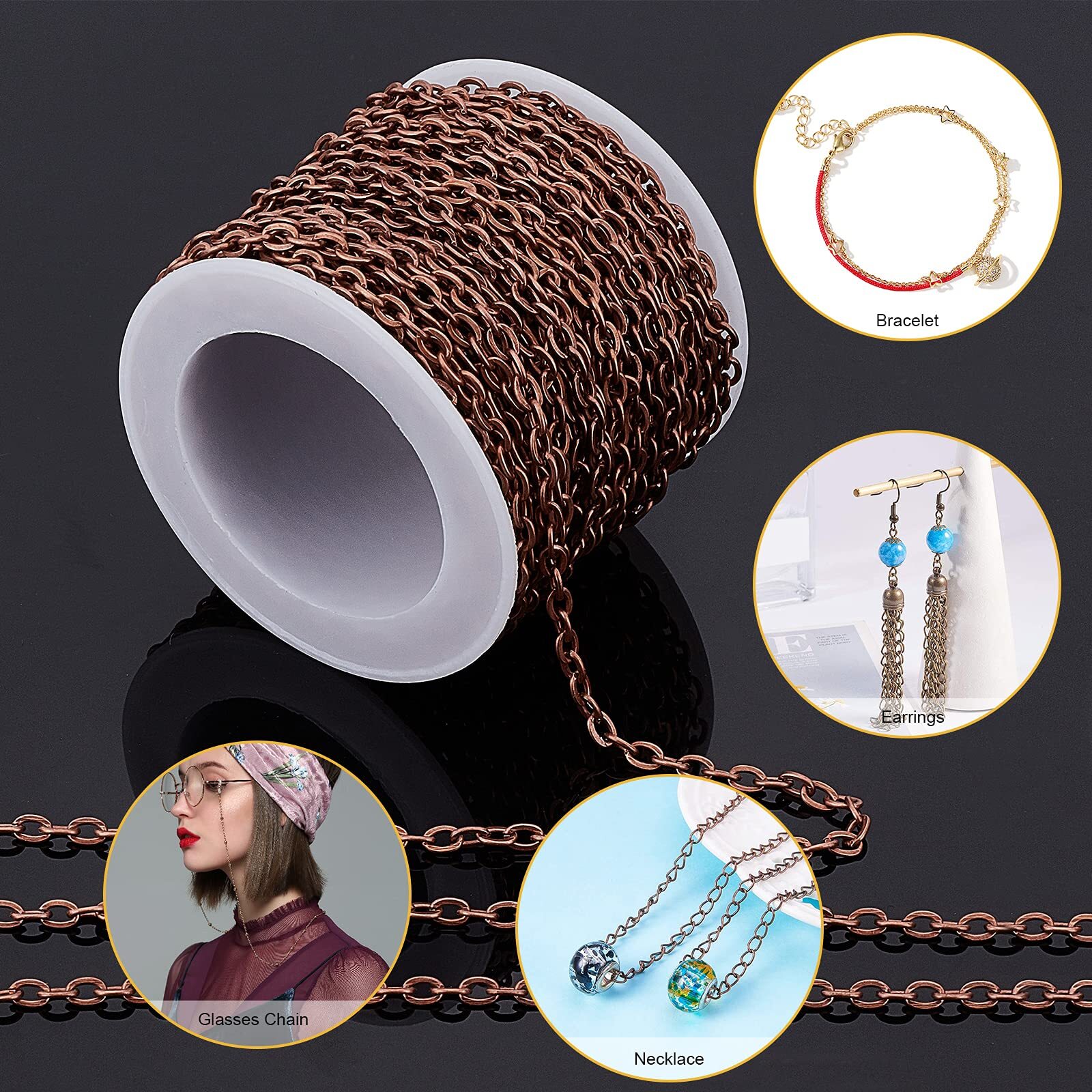 24Pack Antique Red Copper Cable Chain Necklace Chain Necklace Twisted Link Chain
