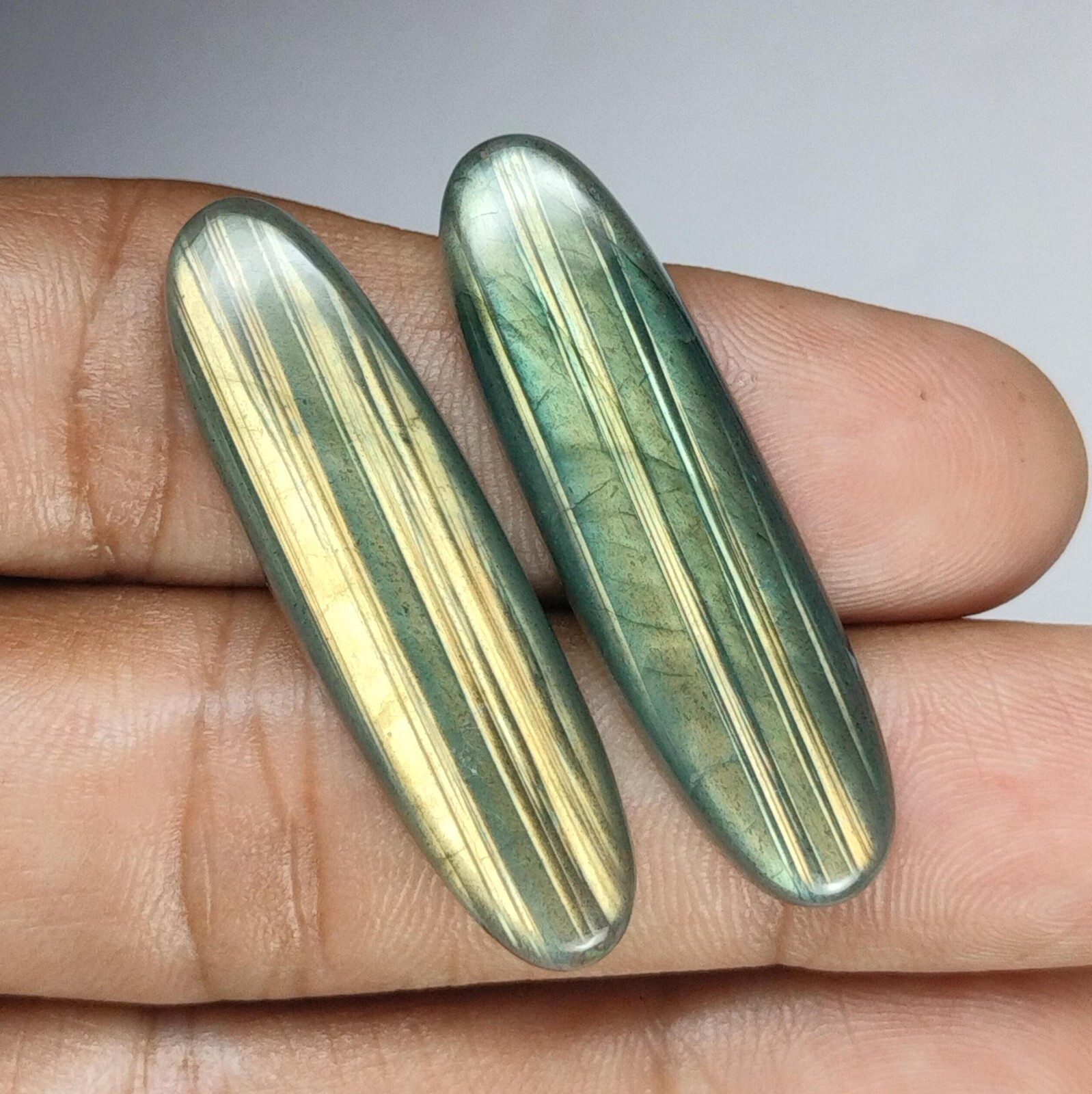 Two Natural Labradorite Oval Cabochons Pair – Jewelry Grade Quality 11 x 40 MM