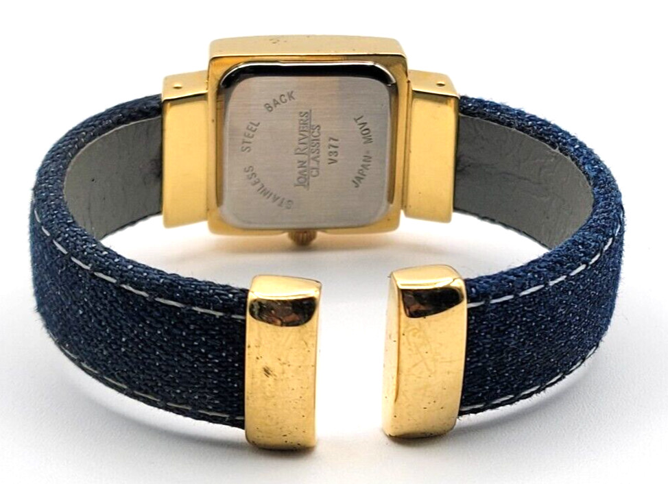 JOAN RIVERS DENIM BAND WATCH SILVER TONE CRYSTAL ACCENT WOMEN V377