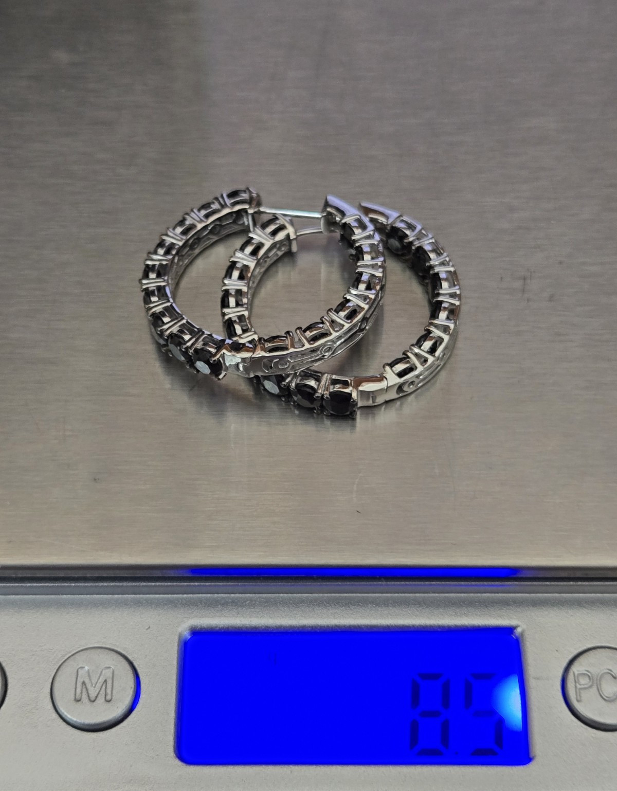 Natural Black Spinel Inside Out Hoop Earrings in Rhodium Over Sterling 9.0ctw