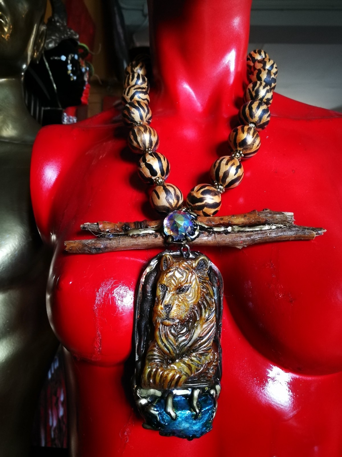 Big Bold Chunky Necklace Statement Wild Luxury Jewelry Tiger Raw Stone Pendant