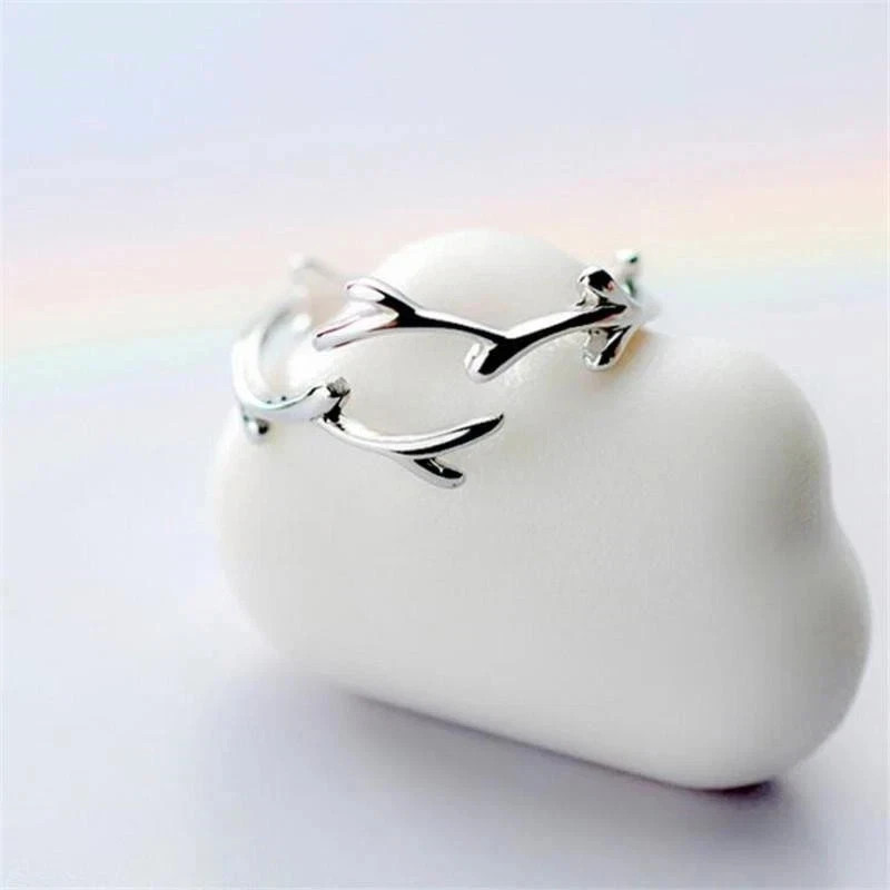 925 Sterling Silver Leaf Branch Open Ring – Simple Fashion Adjustable Jewelry
