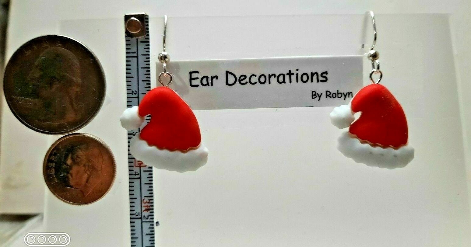 Santas Hat Earrings Nickel Free Silver Hooks. Ear Decorations By Robyn