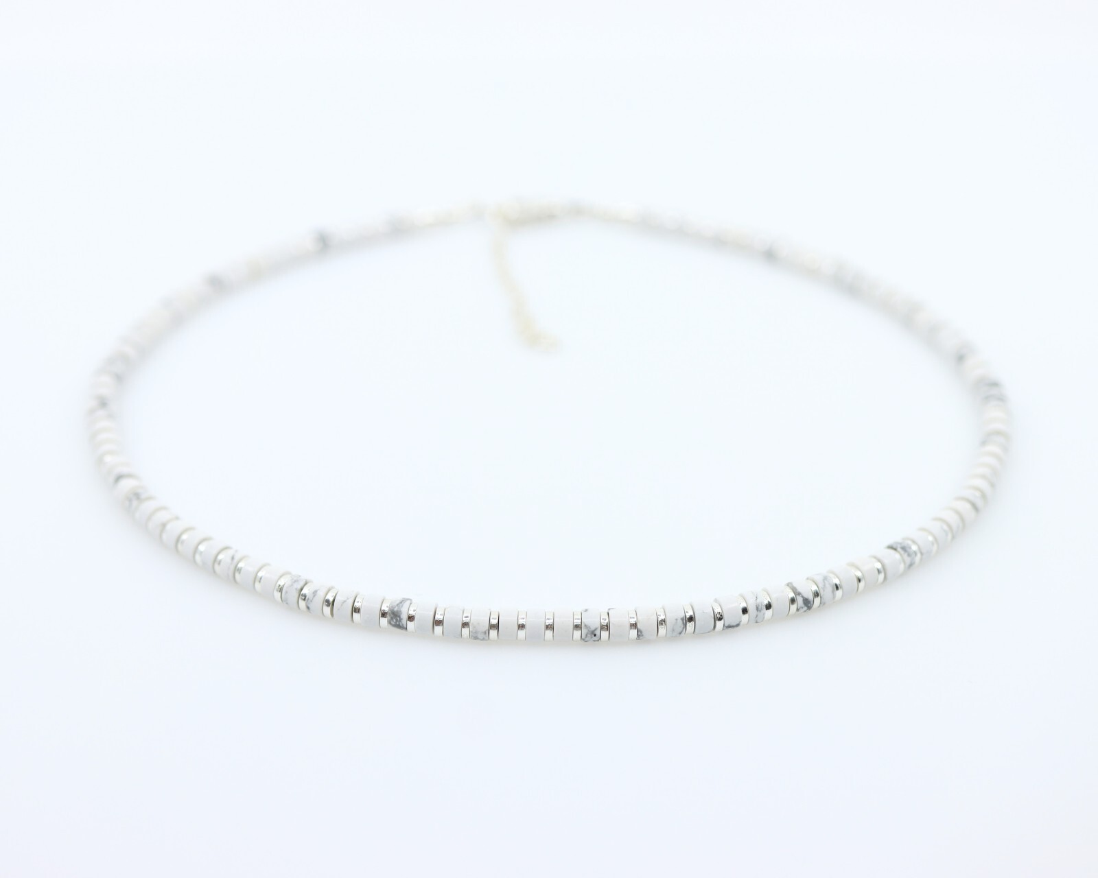 4mm White Buffalo Heishi Necklace, Women’s Men’s Unisex Beaded Gemstone Necklace