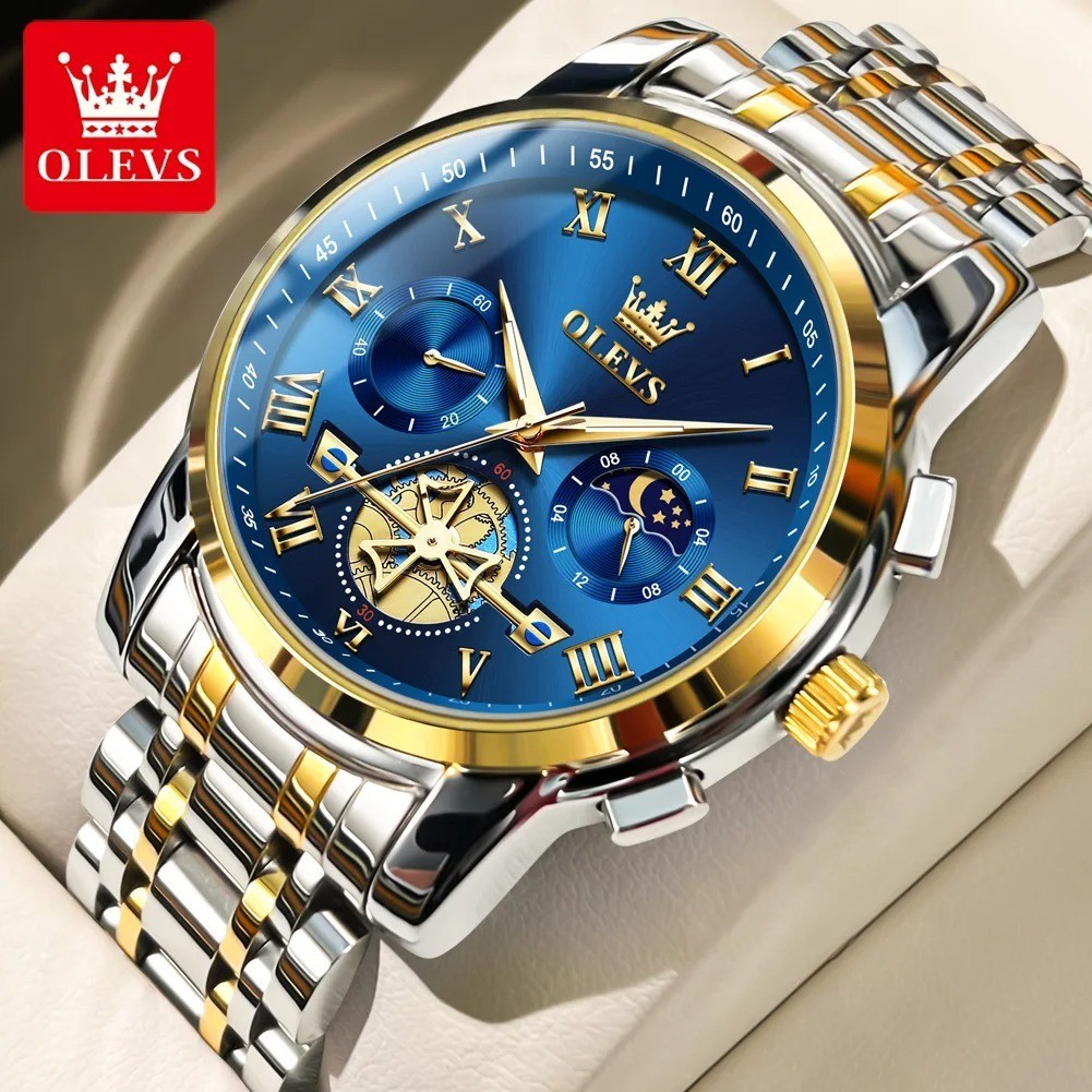 OLEVS 2859 Luxury Stainless Steel Waterproof Quartz Watch for Men Chronograph Lu