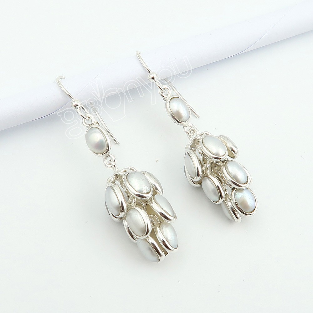 gr8onyou white pearl ladies 925 sterling silver earrings | hand details