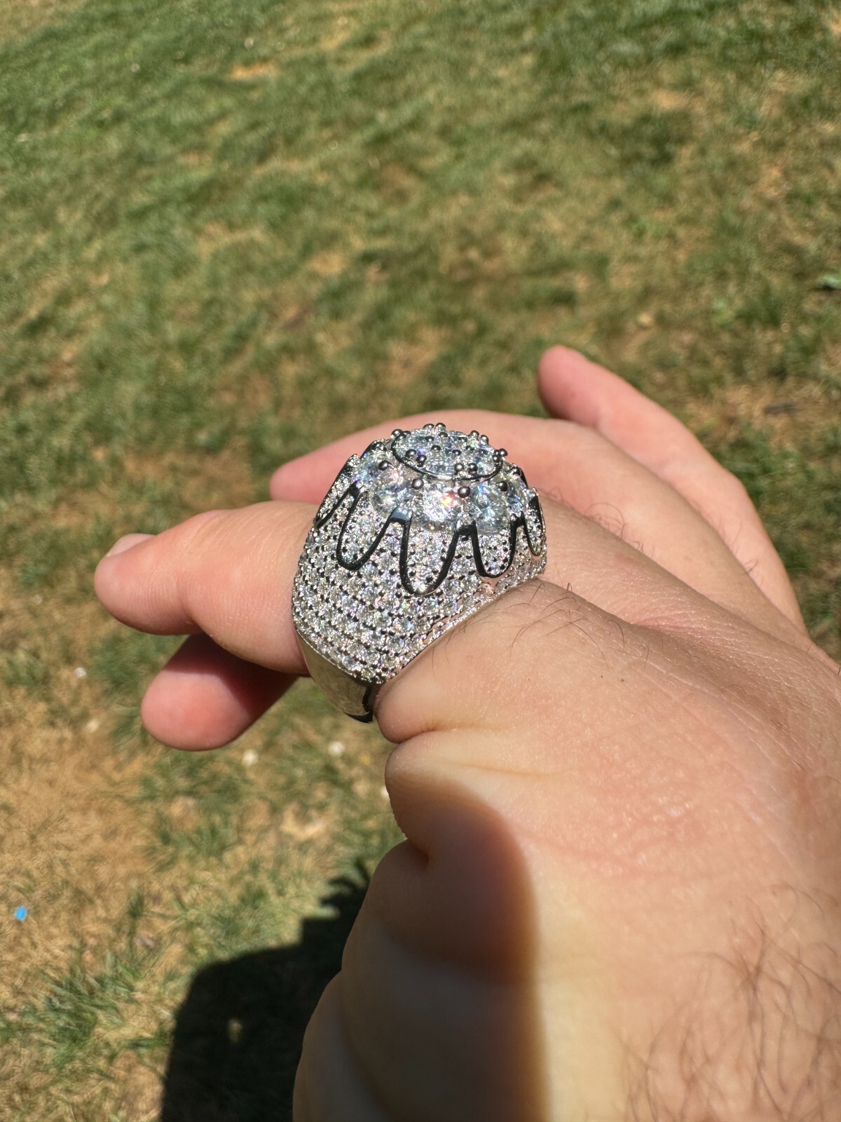 MOISSANITE Rapper Large Stone Dome Iced Hip Hop Ring 925 Silver Bust Down