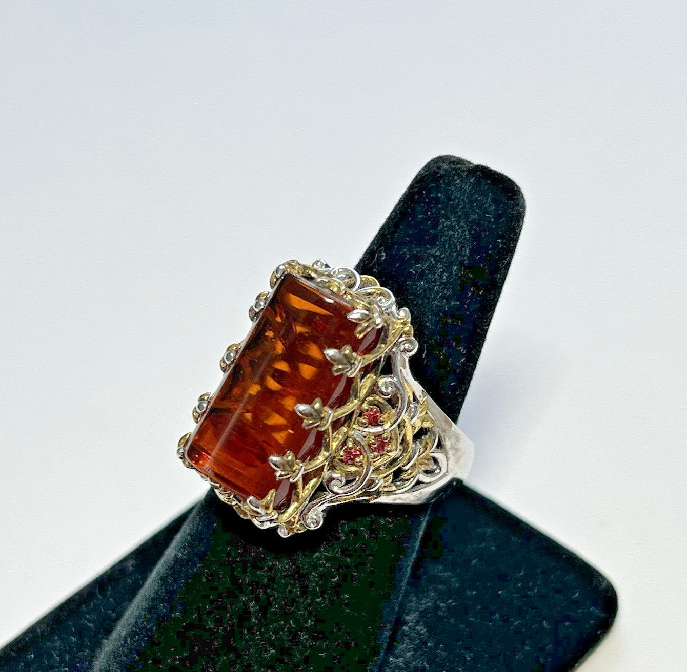 Gems en Vogue Valitutti 925 Sterling Silver Gold Accent Amber Ring Size 10