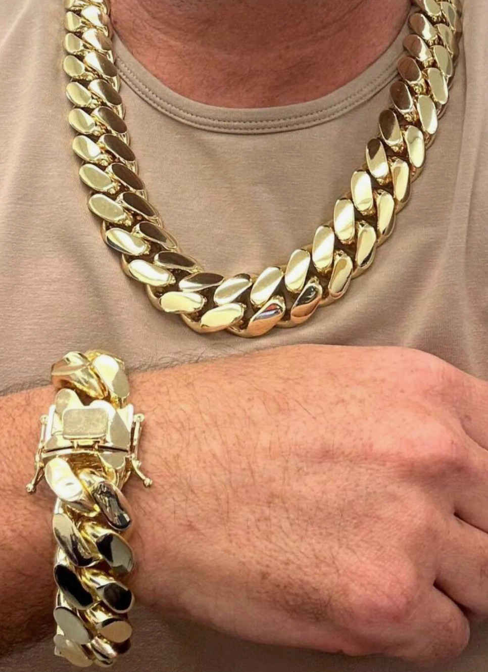 Cadenas de Titanium ® Chapada en Oro 14K Para Hombre Cadena Cubana Joyería 12 MM