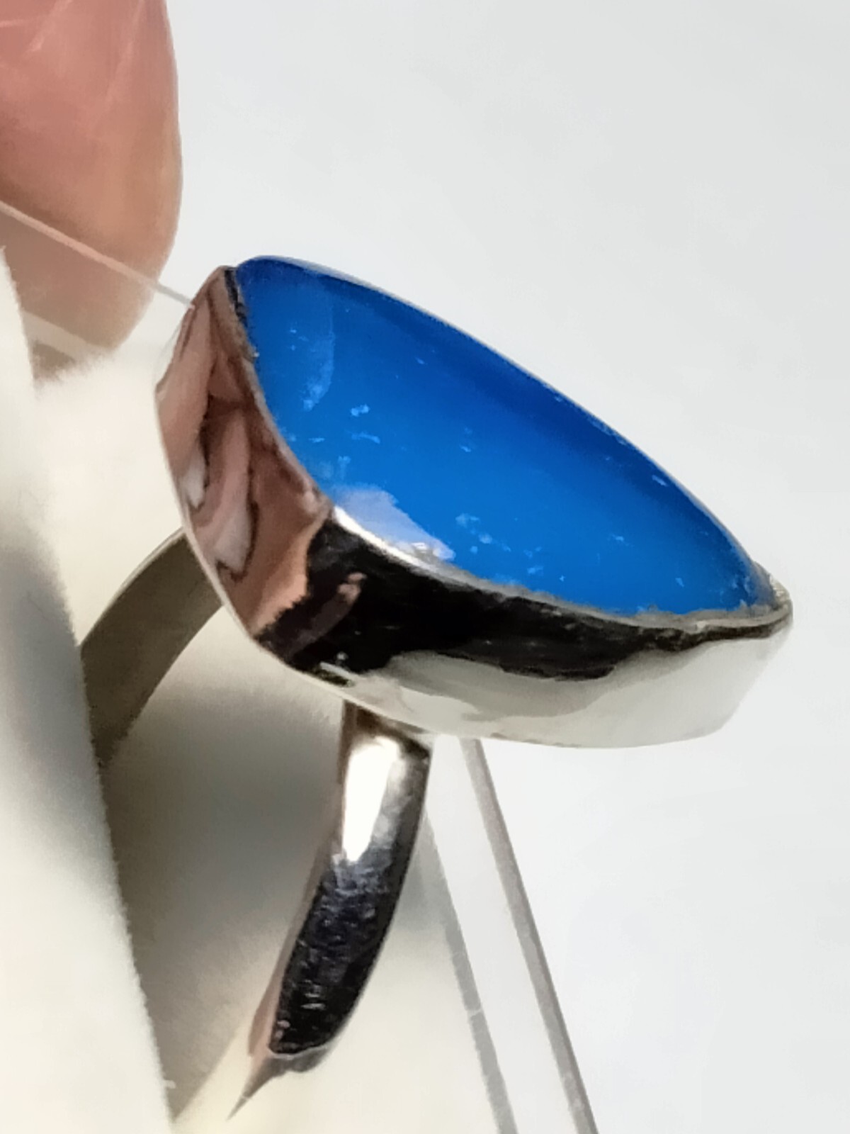 LUSCIOUS SEA BLUE CHALCEDONY IN STERLING SILVER.925 RING SIZE 8.75-9.0!