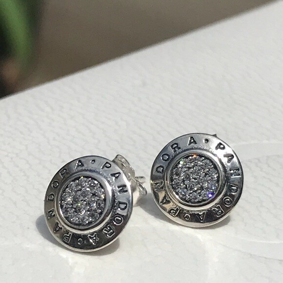 Brand New Genuine Pandora Signature Pandora Logo Stud CZ Earrings 290559CZ
