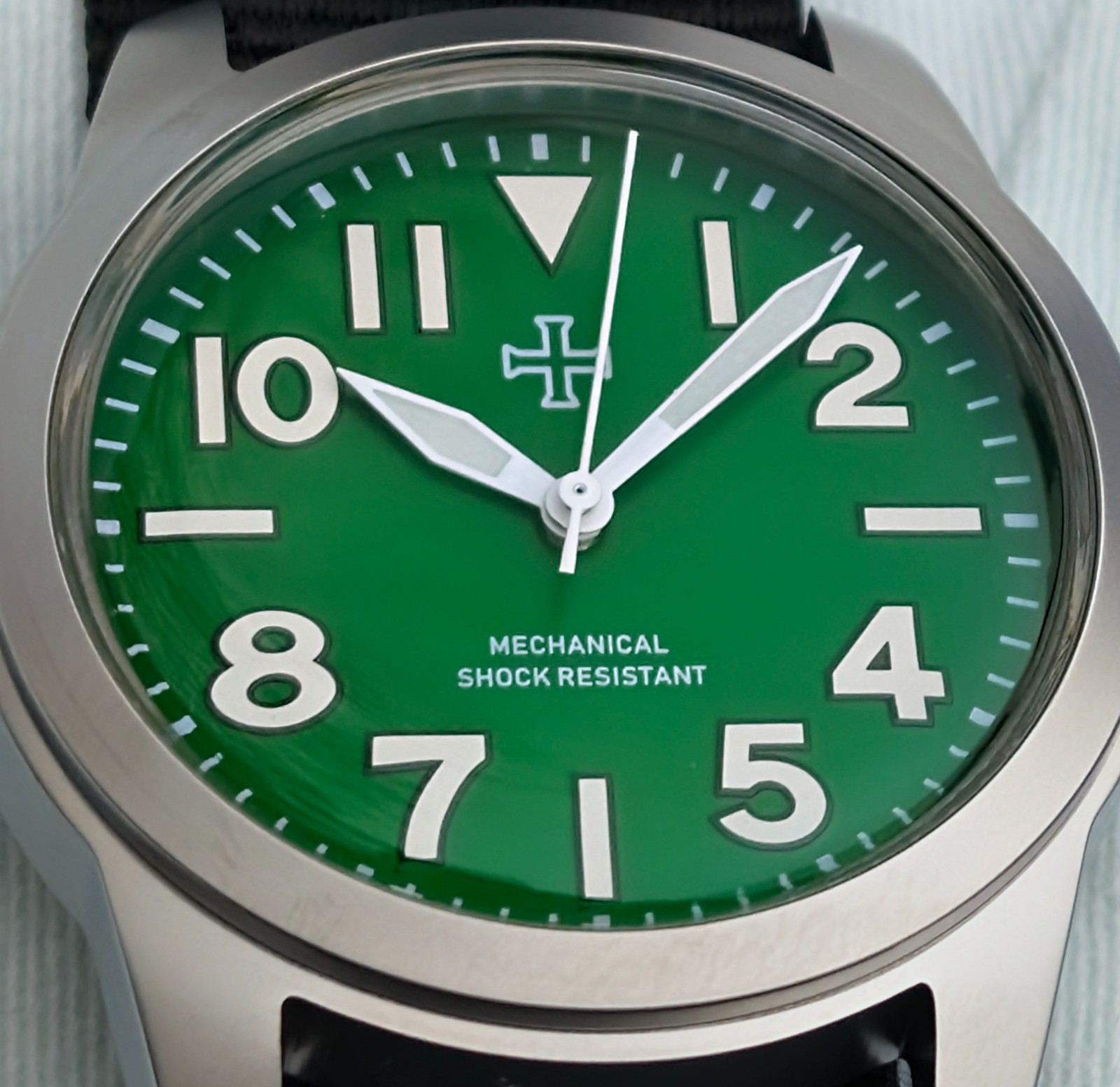 Mechanical Military tool watch Blasted Stainless steel green 39mm