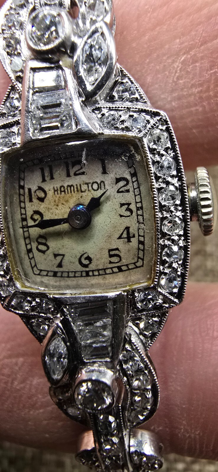 vintage Hamilton 995A Diamond and Platinum Iridium Ladies Watch 1930s Art Deco