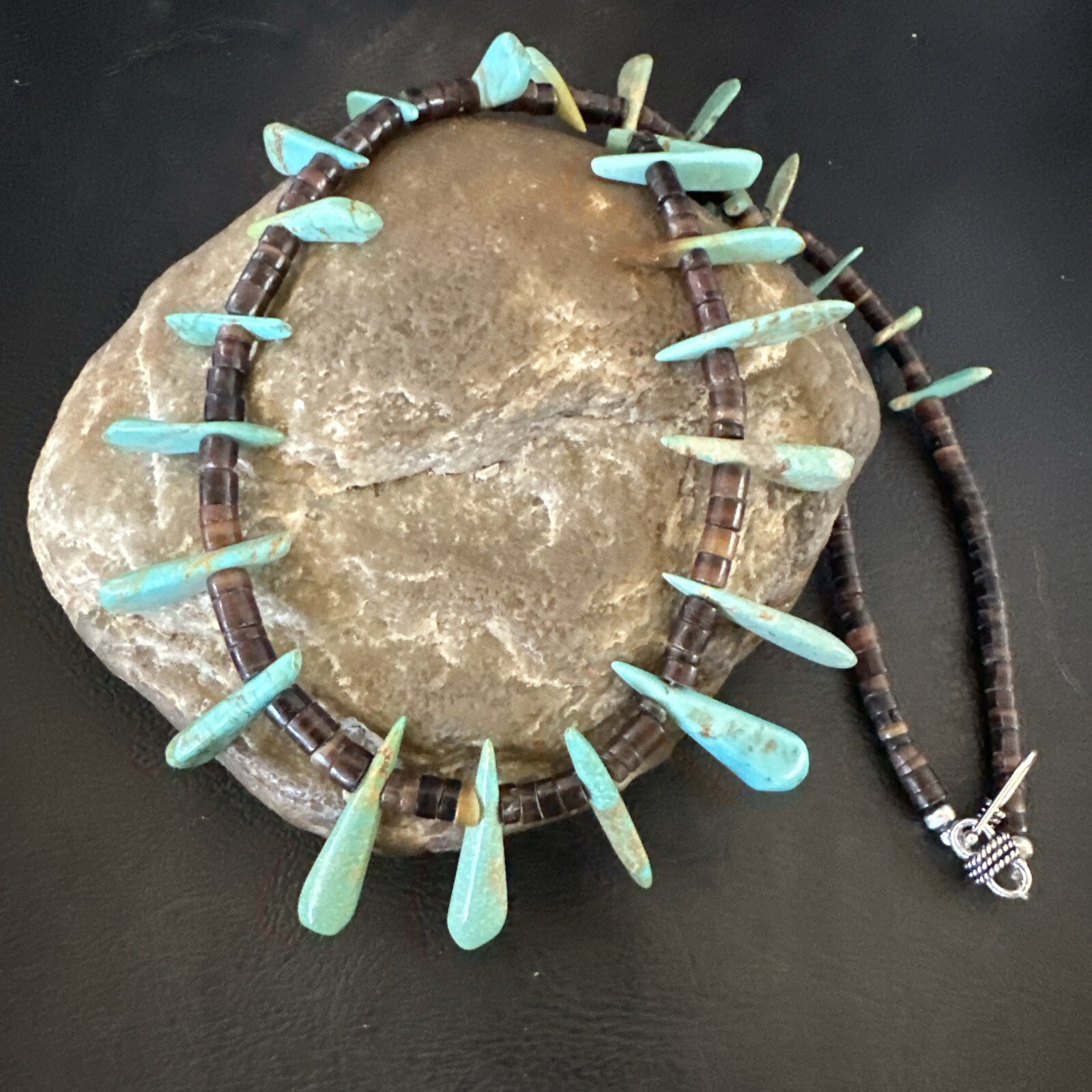 Native Green Turquoise Bone Bead Navajo Sterling Silver Necklace 20″ 17636