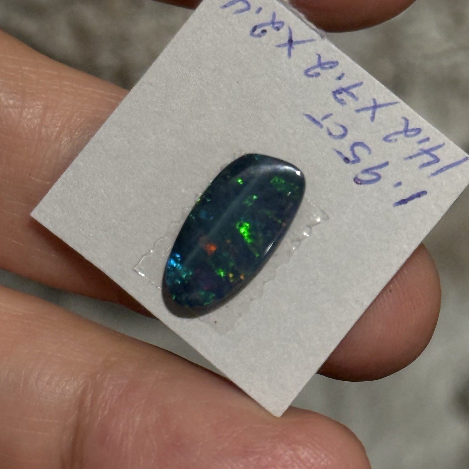 1.95ct 14.2×7.2×2.4mm Sparkling Green Blue Australian Doublet Opal Cabochon Gem