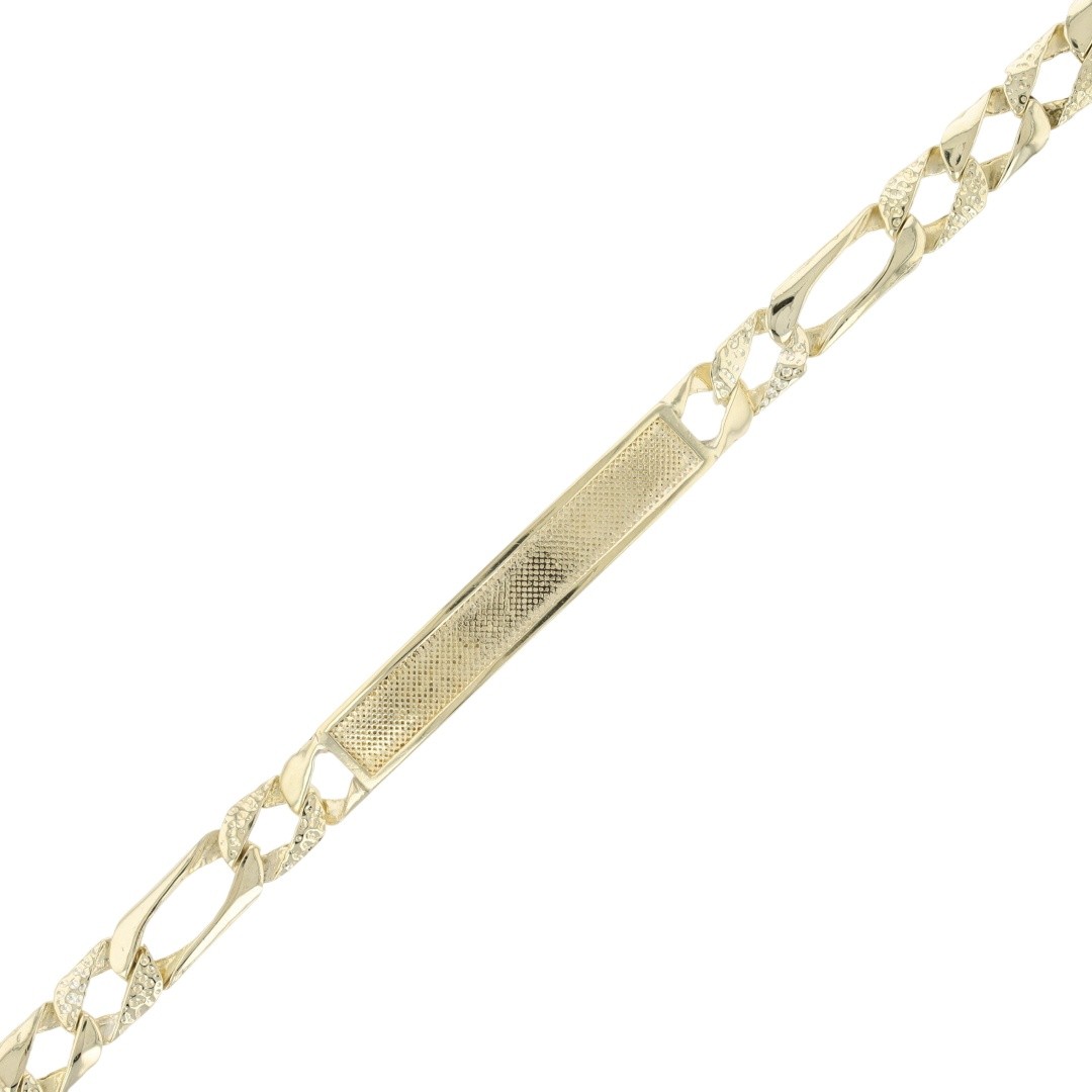 6mm Textured Figaro Link Chain 7″ ID Bracelet 14k Yellow Gold 7.21 Grams