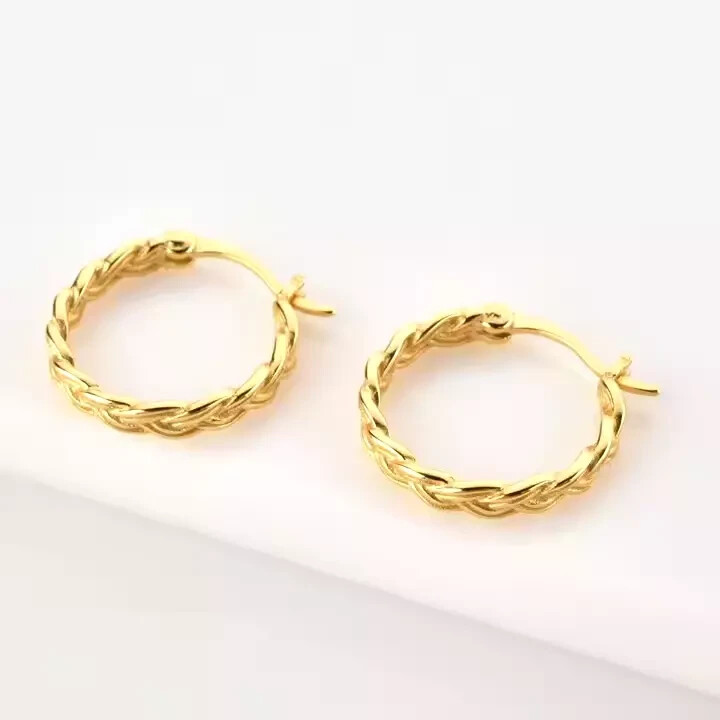 9ct Gold on Silver Vintage Braided Earrings Twisted Hoop Earrings- 17 mm