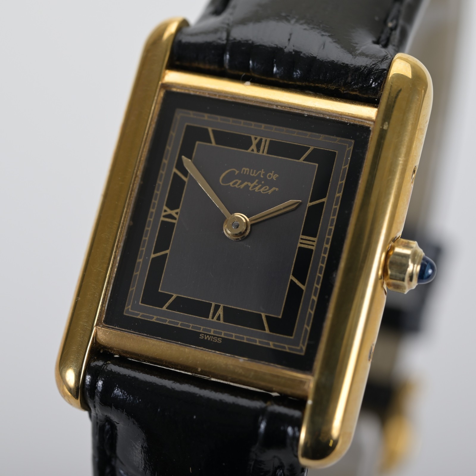 Cartier Must De Cartier Tank Gray & Black Deco Dial Argent 21x28mm Ladies Watch