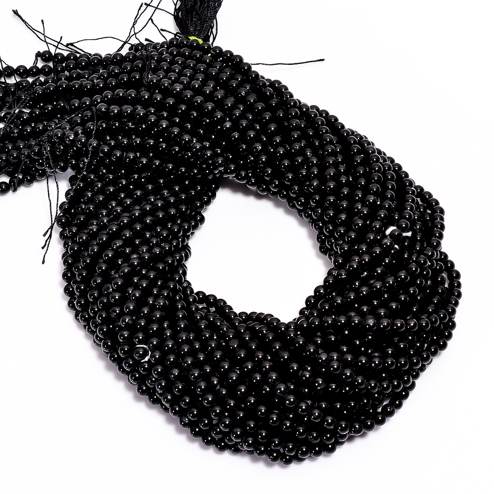 Natural Black Tourmaline Gemstone Round Smooth Beads 4X4.5 mm Strand 15″ EB626