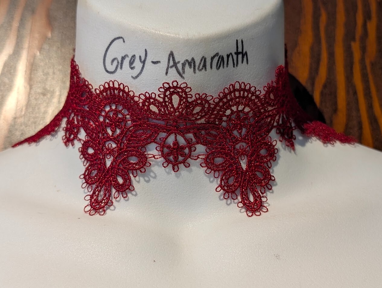 DARK CHERRY RED LACE CHOKER burgundy maroon gothic scalloped necklace 12-15″ Z2