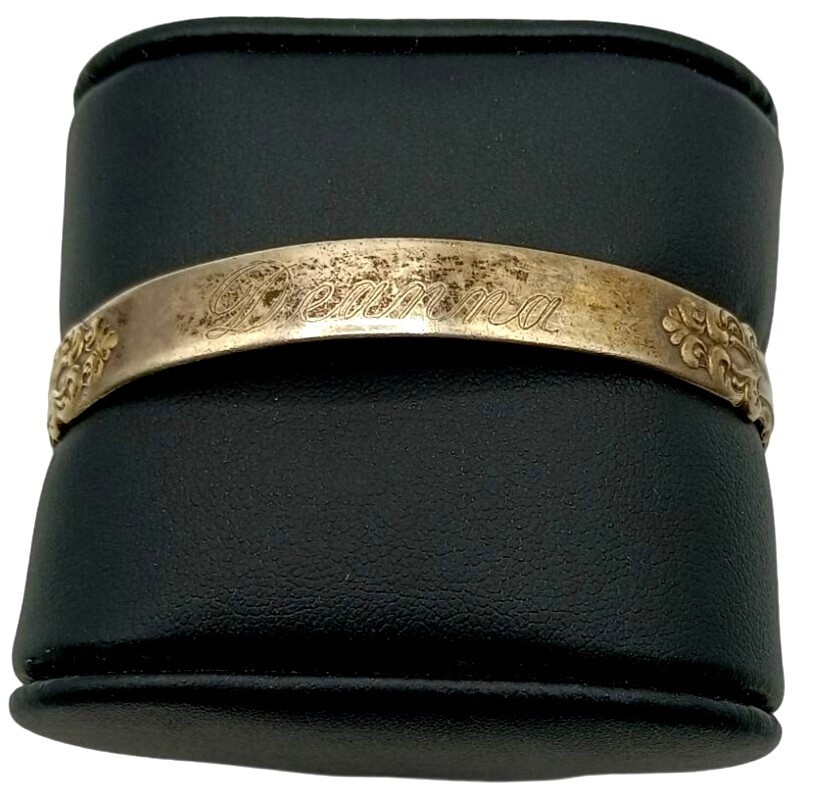 International Sterling Silver Bracelet Engraved Identification Cuff Signed Jewel