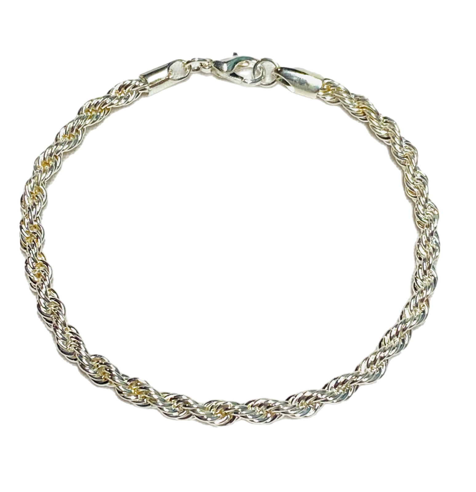 Twisted Rope Silver Tone Chain Bracelet 8” Costume Fashion 4mm Wide EUC Thick