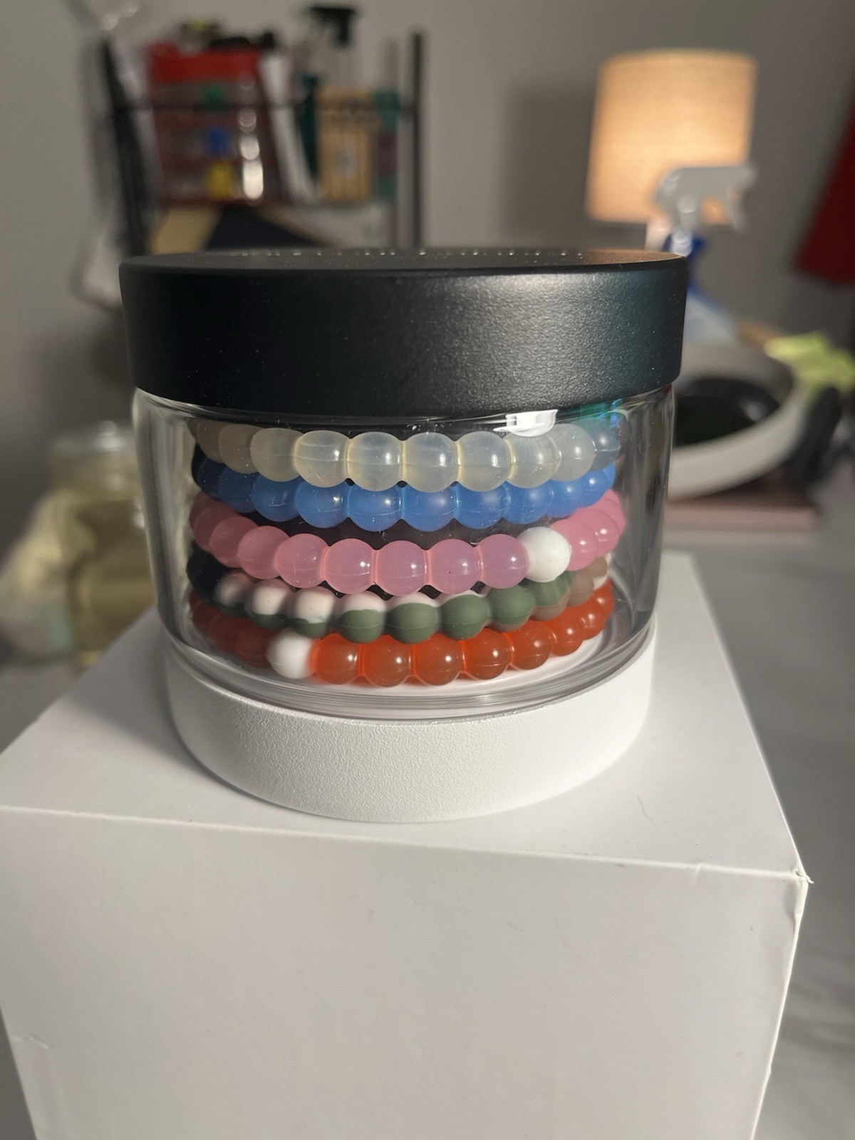 Lokai Multicolor Round Beaded Stretch Bracelet Set w/ Jar Container-XL