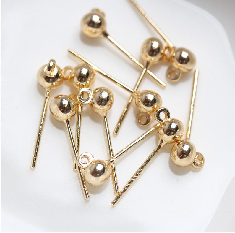 5Pairs Gold filled Earring Post Pin Ball Closed Ring Ear Stud Finding DIY S11