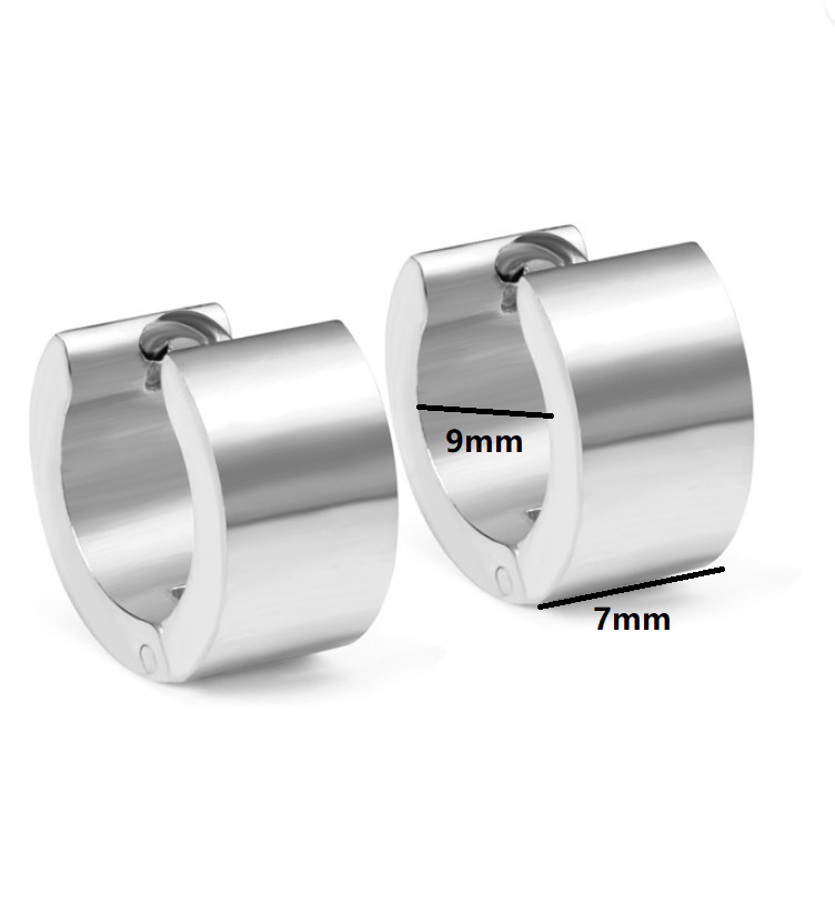316L Stainless Steel 7mm Wide Band Silver Small Hoop Huggie Earrings Men Women