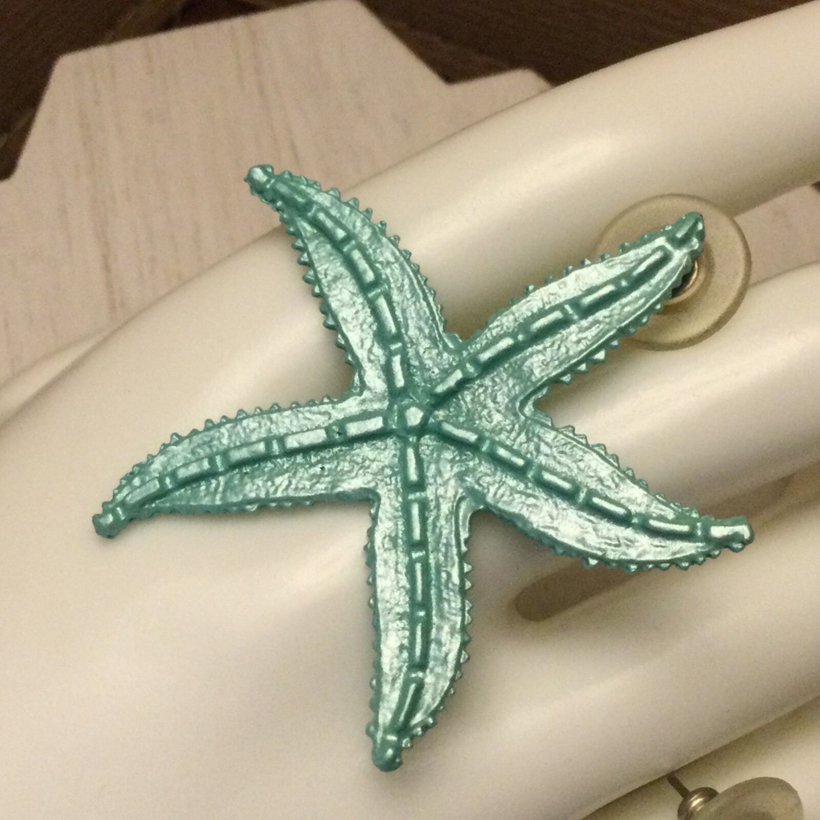 Vintage Estate Shimmer Aqua Color Starfish Shaped Pierced Earrings