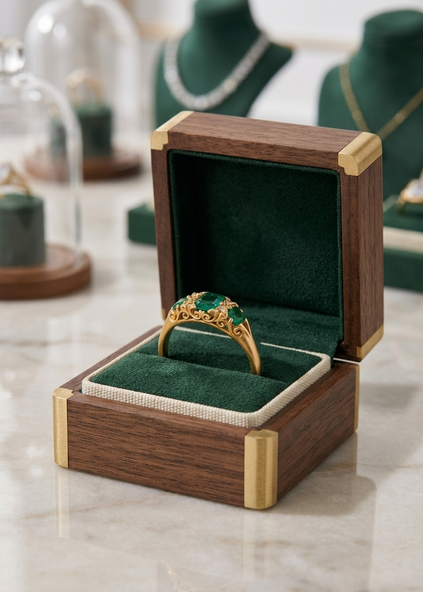 Emerald Natural Emerald & Diamond Wedding Gift Ring 14k Yellow Gold(Import Free)
