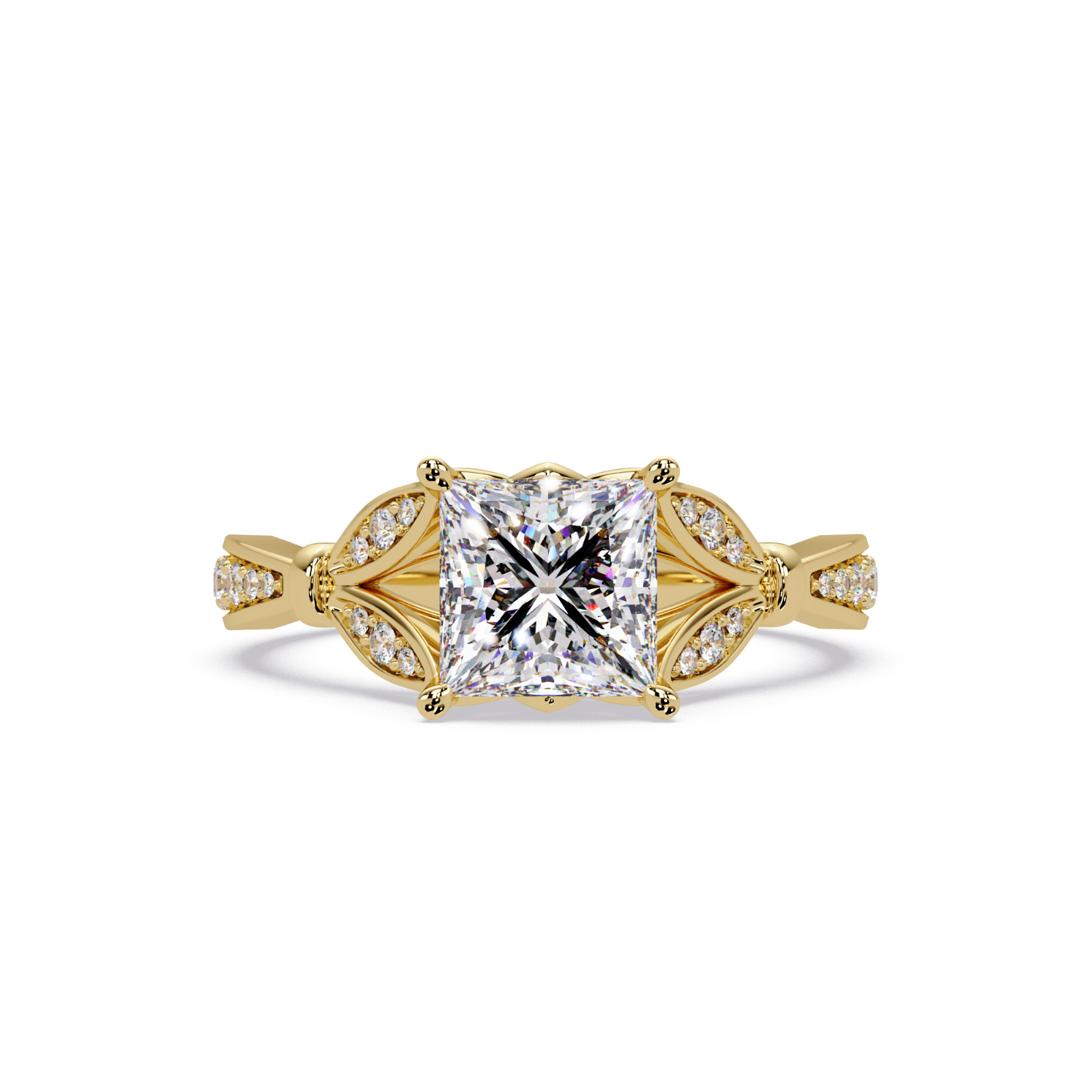 Princess Lab Grown Diamond Vintage Floral Leaf Ring 1.65 CTW 925 Silver DEF VVS