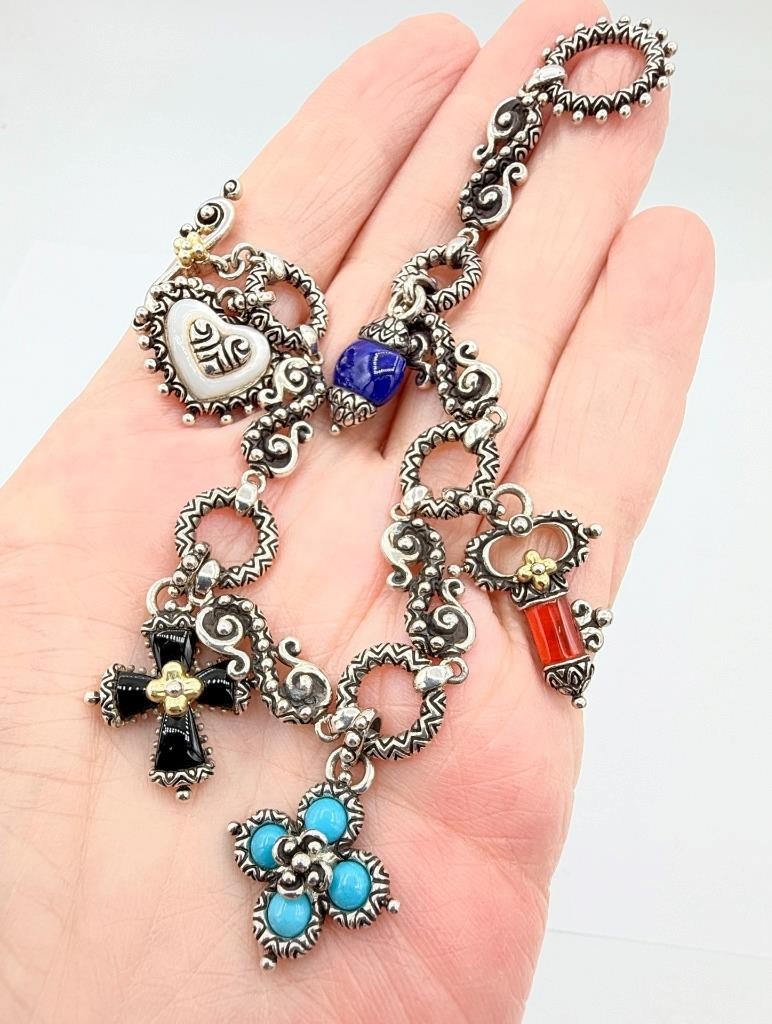 Barbara Bixby Sterling 18k Five Charm Bracelet Turquoise Mother-of-Pearl NIB