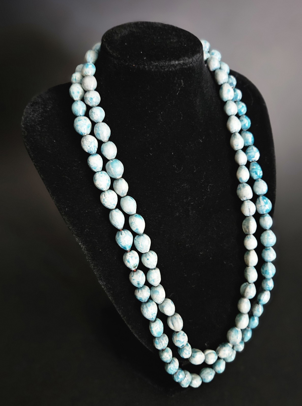 Jobs Tears Seed Beaded Natural Botanic Necklace Strand Turquoise 40″