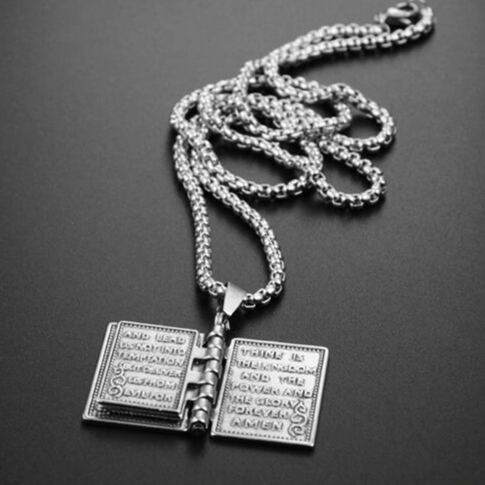 Openable Holy Bible Book Pendant Necklace Prayer Bible Verse Faith on God Unisex