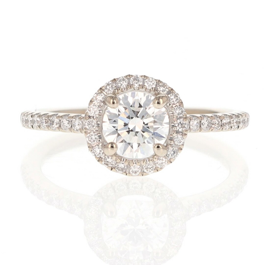 GIA 1.01ctw Round Cut Diamond Halo Pavé Engagement Ring 14k White Gold Size 6