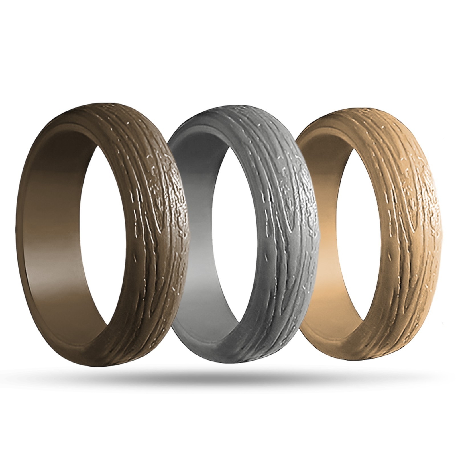 Silicone Rings – 3 Pack SAND, Tree Pattern – Women, Multicolor, Dersa
