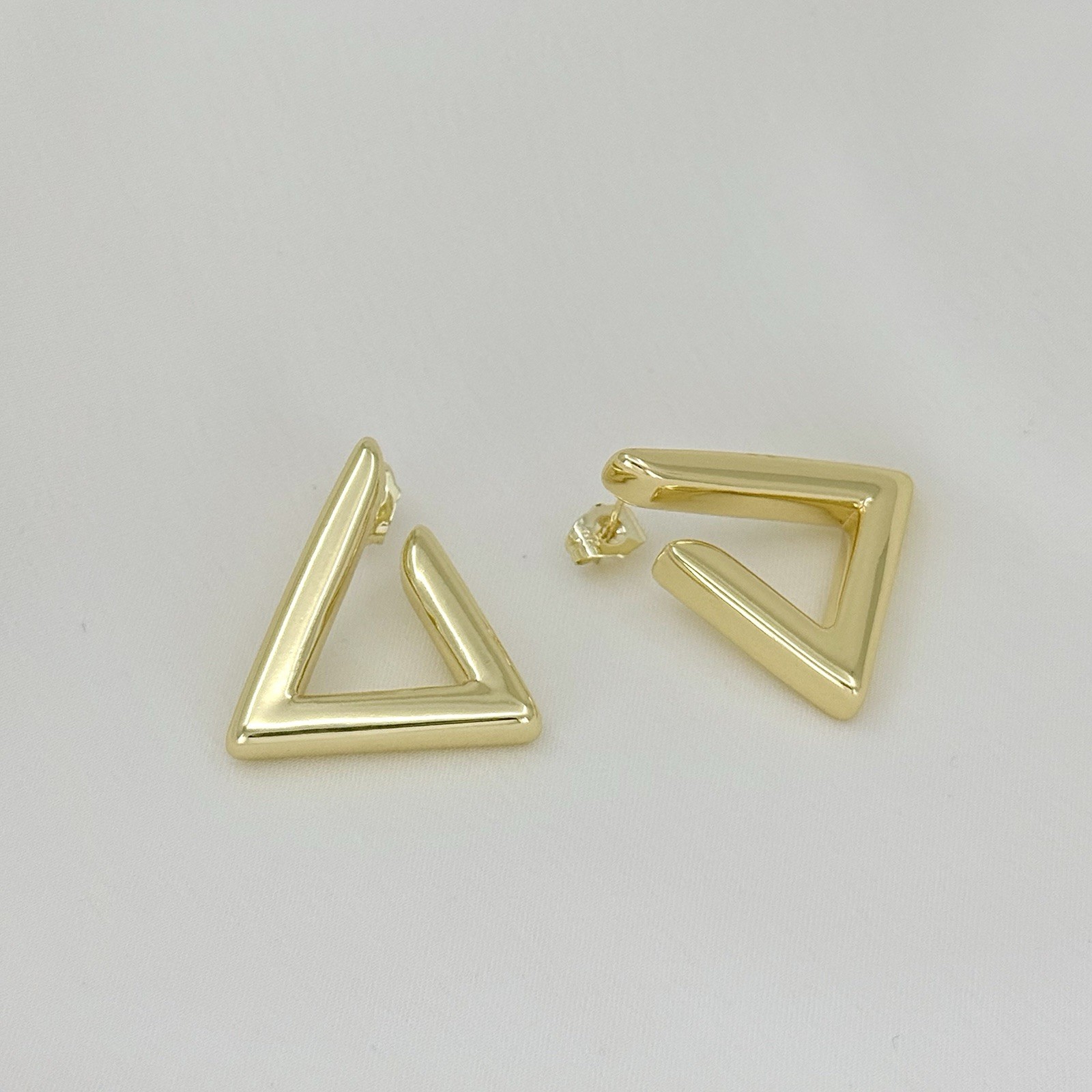 Chunky 14K Gold Plated Triangle Hoop Stud Earrings | Lightweight Modern Jewelry
