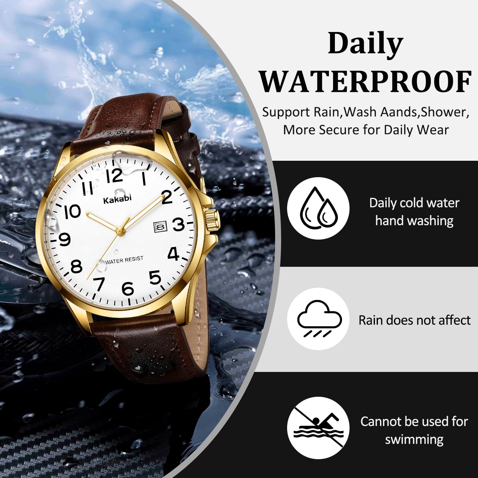 Kakabi Watch for Men, Fashion Minimalist Wrist 40MM, 01-BrownWhite