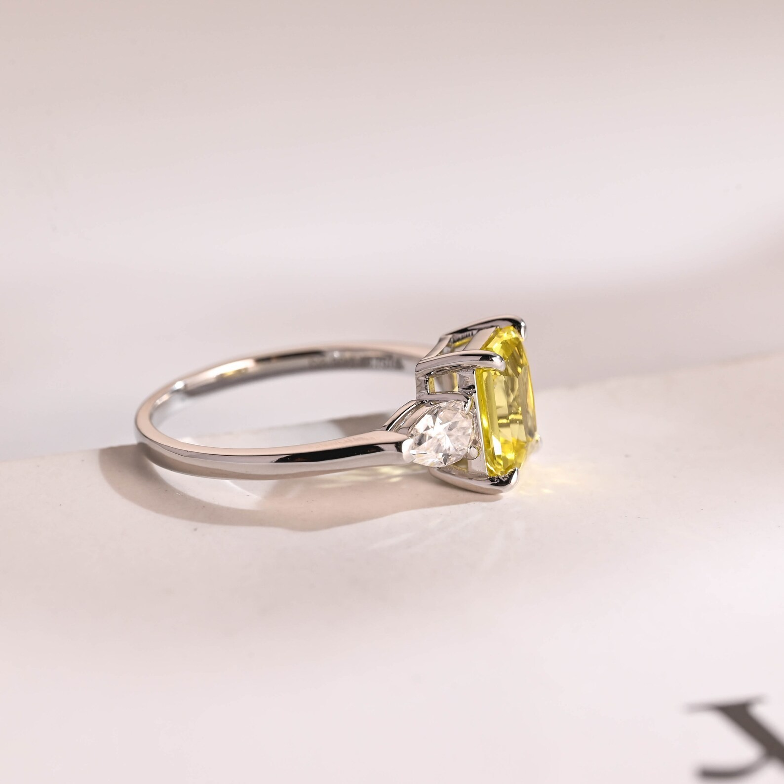2.50 Ct Emerald Cut Yellow Sapphire Diamond Wedding Ring 14K Solid White Gold 5