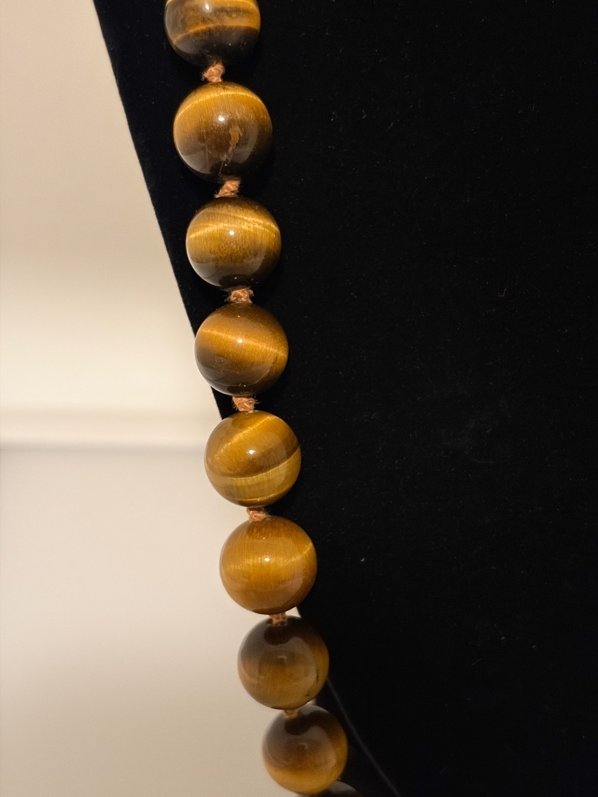 Vintage Chinese Export Hand Knotted Tiger ‘s Eye 11-12 mm Heavy Beaded Necklace