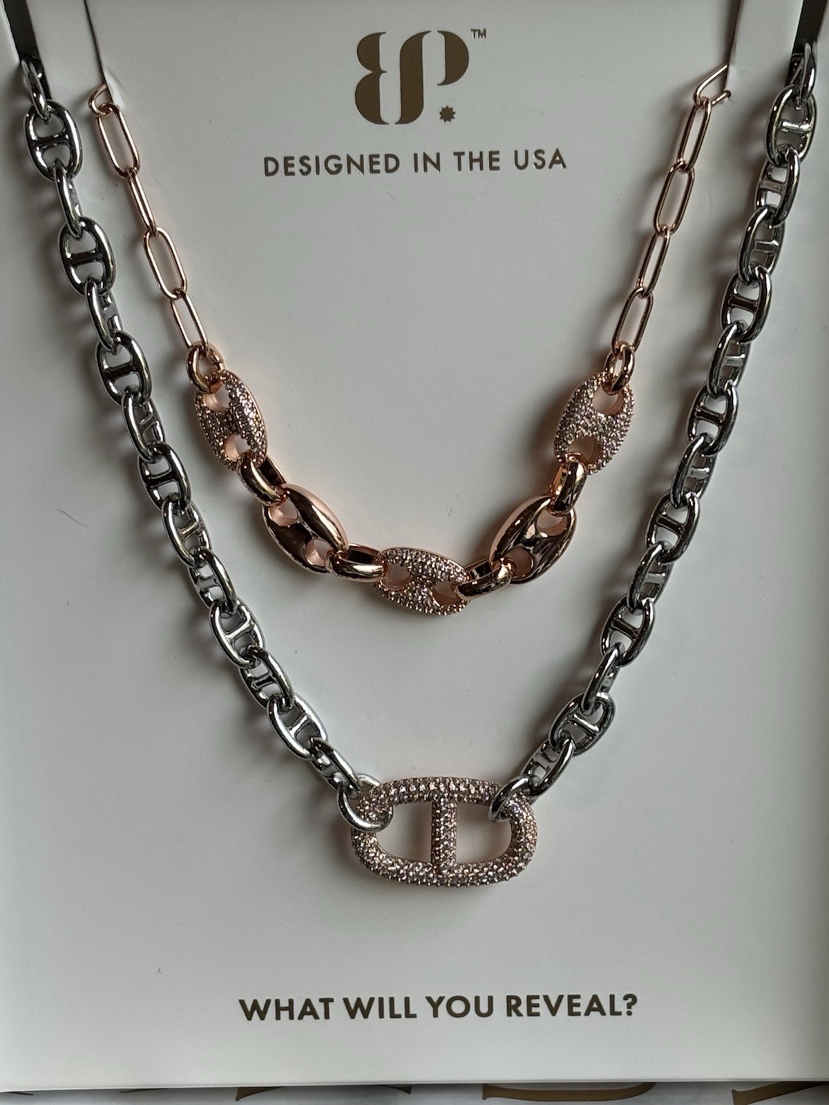 Bomb Party Luxe Layers “Chief Of Style” Rose Gold/Silver Plated CZ