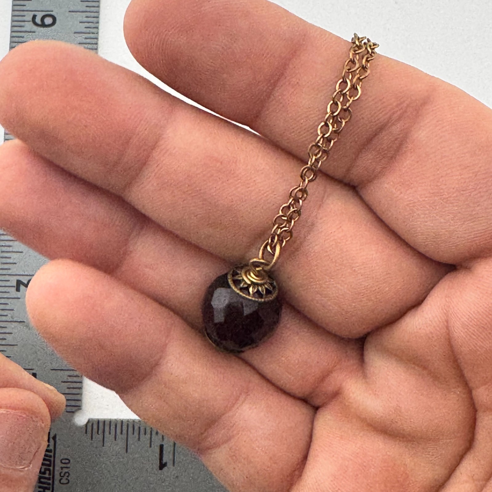 Ann Michaels SF Gold Tone Necklace w/ Faceted Burgundy Bead Pendant 18″
