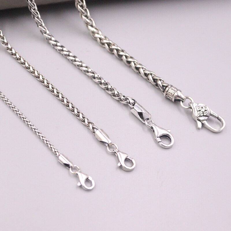 Real Sterling Silver Chain For Men 2mm/3mm/4mm/5mm Wheat Chain Silver Necklace